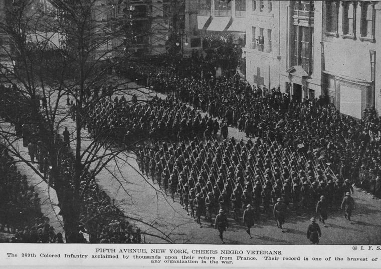 Harlem Hell Fighters marching down 5th Avenue.